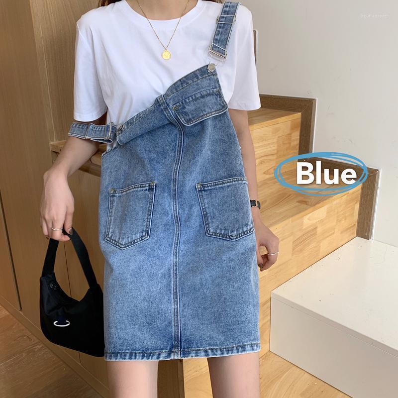 

Casual Dresses Fashion Denim Strap Dress Women 2023 Summer Korean Loose Suspender A Line Vestidos Oversized -5XL, Blue
