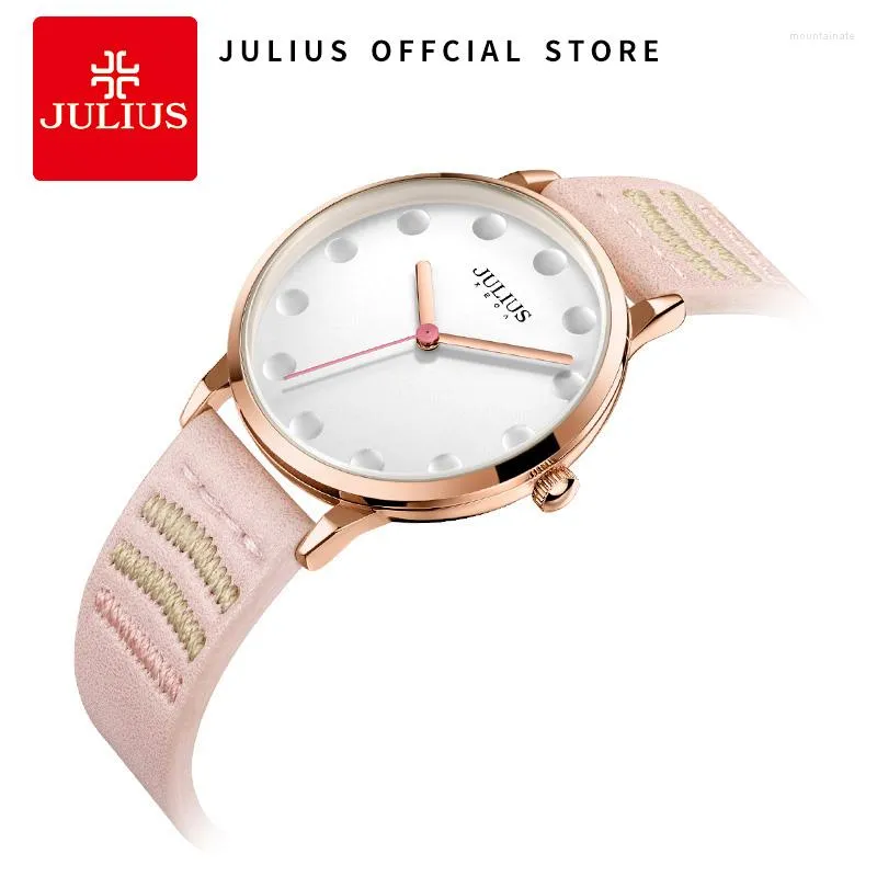 

Wristwatches JULIUS 2023 Women Pink Watch For Girls Quartz Wrist Hole Dial Designer Whatch Leather Strap Dress Relogio Feminino JA-1021, Black