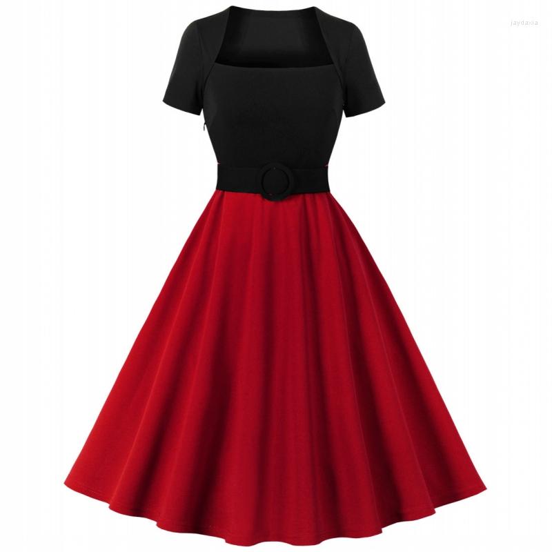 

Casual Dresses Rockabilly Summer Women Short Sleeve Vintage Swing Elegant Female Fashion Retro Pin Up A-Line Dress 2023 Spring, Green