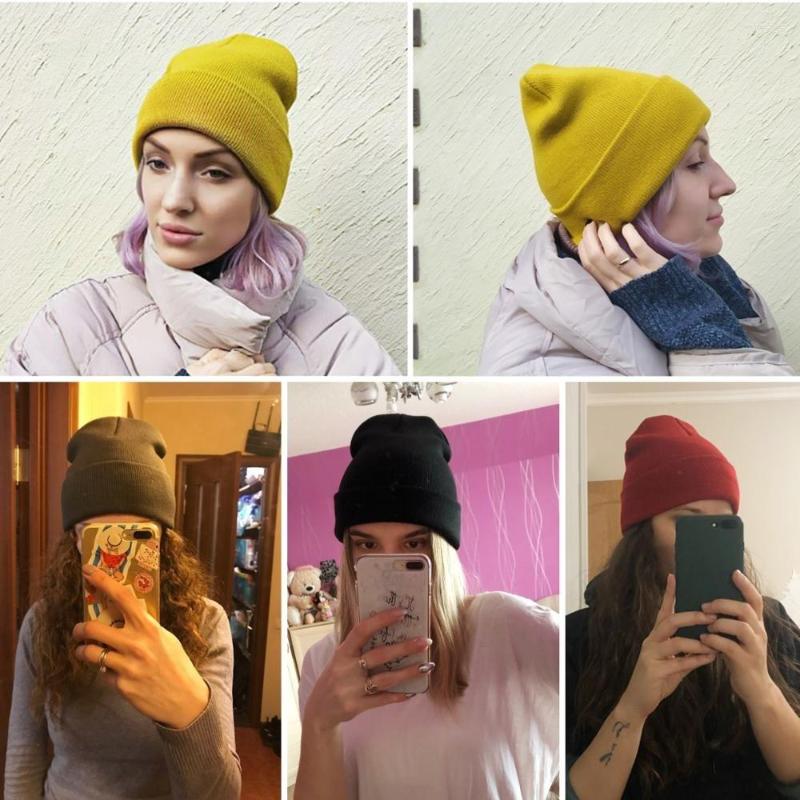 

Berets Hip-hop Knitted Soft Warm Hat Women Ski Hood Fashion Unisex Winter Plain Borderless Fluorescent Color Thread Beanie