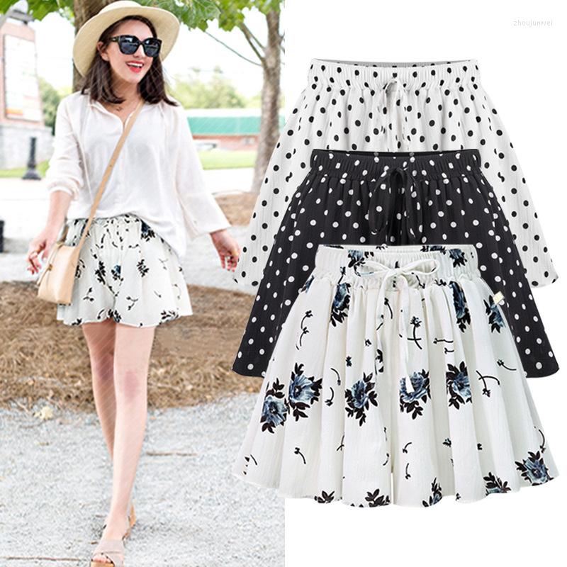 

Women's Shorts Women Wide Leg Female Summer High Waist Loose Casual Chiffon Short Pants Clothing 2222, Black dot