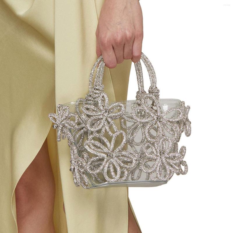 

Evening Bags Women Flower Rhinestone Transparent 2023 Luxury Designer Crystal Clutch Purses Handbag Ladies Wedding Party Bag, Khaki