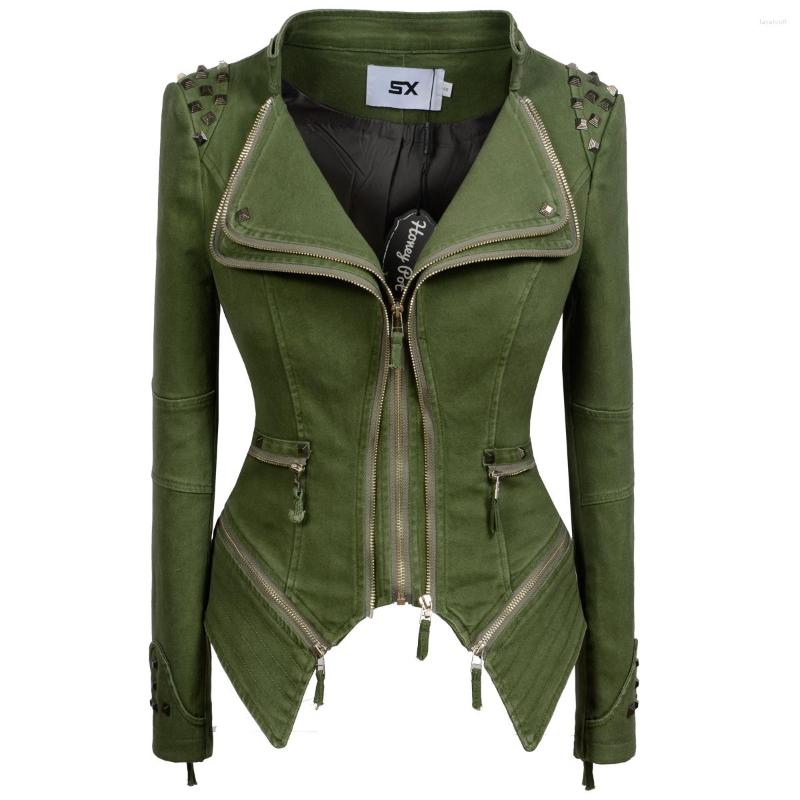 

Women's Jackets Fashion Spring Autumn Women Shrug Denim Jacket Rivet Metal Zipper Splicing Lapel Short Coat Slim Fit Motorcycle Top, White