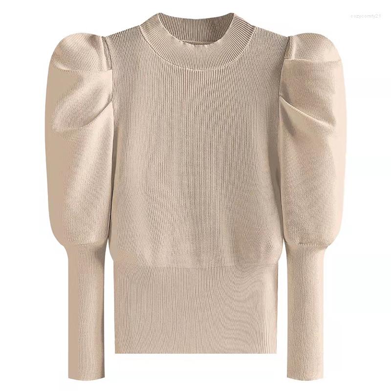 

Women's Sweaters Cropped Sweater Women Puff Sleeve Pullover 2023 Autumn Korean Fashion Long Top O-Neck Womens Clothing Black