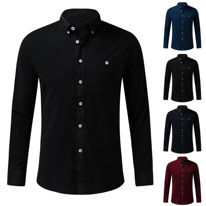 

Men's Casual Shirts Button Up Shirt With Autumn Corduroy Men's Fashion Spring Blouse Top Solid And Men Valentine T, Navy