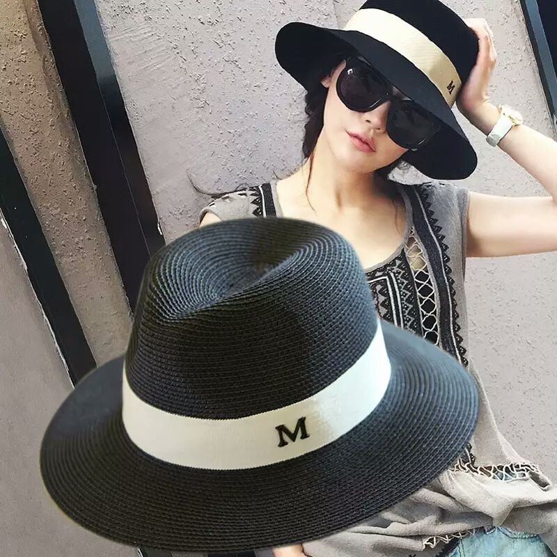

Original hat choking pepper same m straw hat jazz hat women's summer Panama black visor, No box