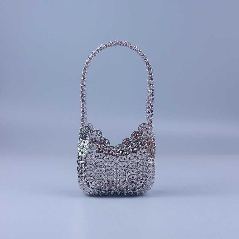 

Evening Bag High Quality Luxury Design Silver Metallic Sequin Handmake Woven Female Dinner Party Wedding Handbag Soft 230317