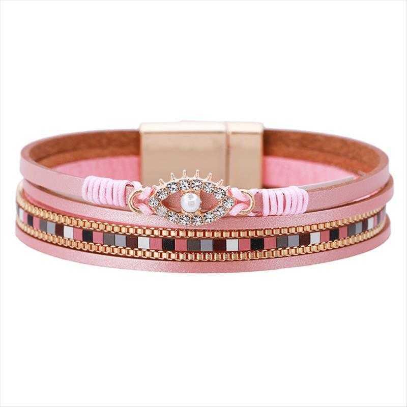 

Oval Devils Eye Bracelet Long Double Ring Leather Winding Diamond Rope