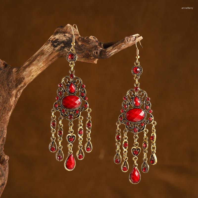 

Dangle Earrings Women's Bollywood Red Crystal Tassel Gold Color Alloy Fashion Jewelry