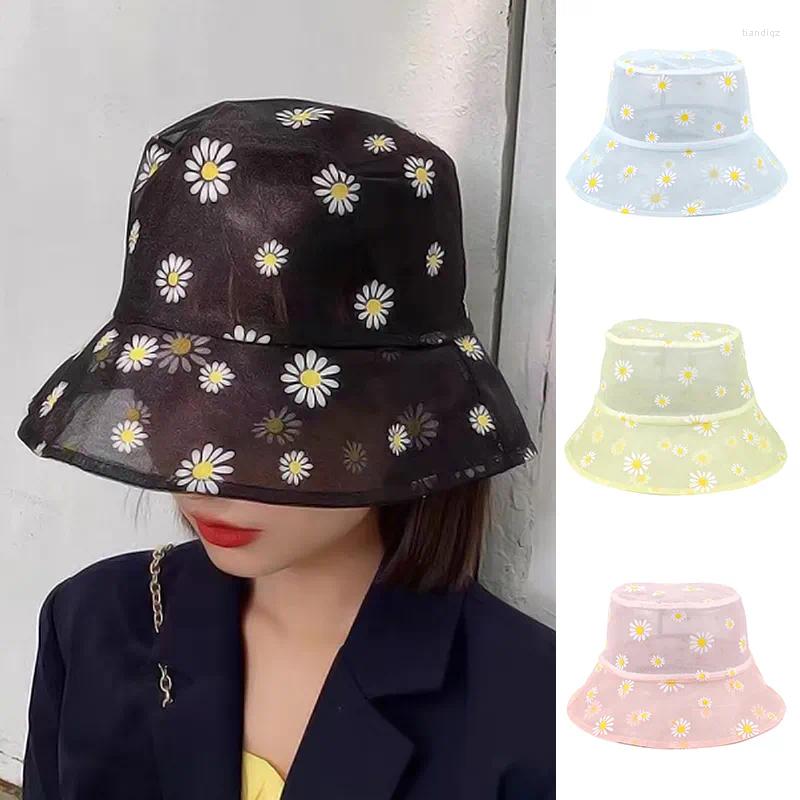

Wide Brim Hats Yarn Fisherman Hat Female Summer Fresh Breathable Thin Section Small Daisy Flower Sun Outdoor Beach Sunscreen HO
