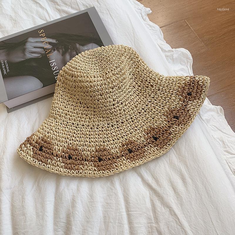 

Wide Brim Hats Summer Paper Straw Hat Large Eaves Hand Woven Outdoor Holiday Beach Sun UV Face Protection Visor Bucket, Beige