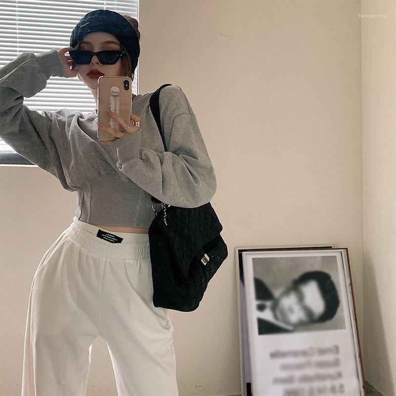 

Women' Two Piece Pants Winter Casual Tracksuits Sweatshirt Suits For Women Crop Top Shirring Pullovers Hoodie And 2 Set Sweatpants Outfits, Gray sweatshirt