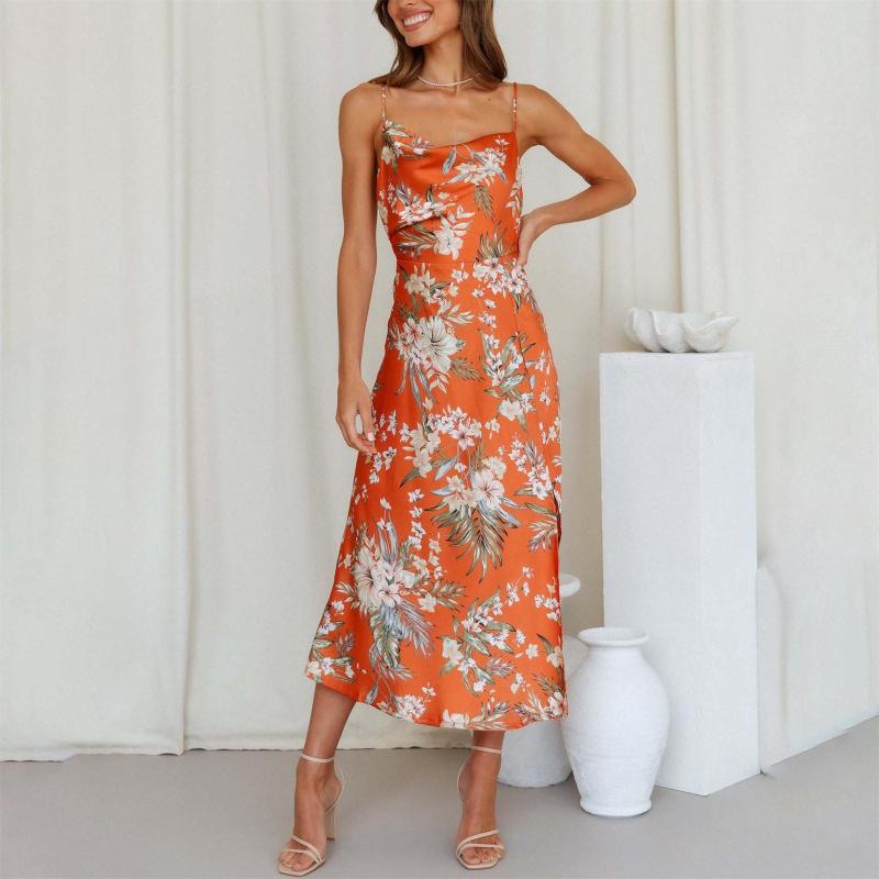 

Casual Dresses Bohemian Floral Midi For Women Summer Sleeveless Long Dress Female Beach Split A-line Vestidos, Rd2