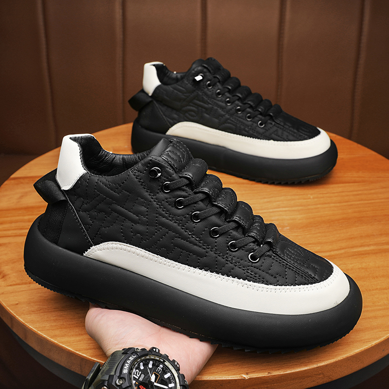 

New Winter Casual Shoes Flat Shoes Cotton Wool Warm Mens Shoes Leather Mens Tool Boots Fashionable Cotton Shoes Shoes, Black white