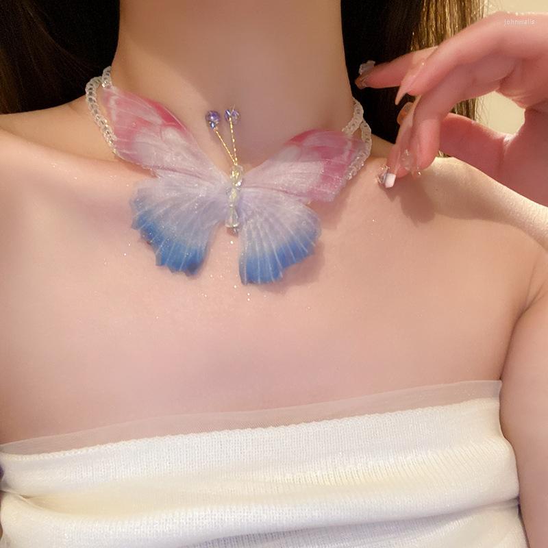 

Choker KAITIN Butterfly Crystal Double Layer Necklace Sweet Sen Collar Chain High Grade Neckchain Fashion Design Accessories