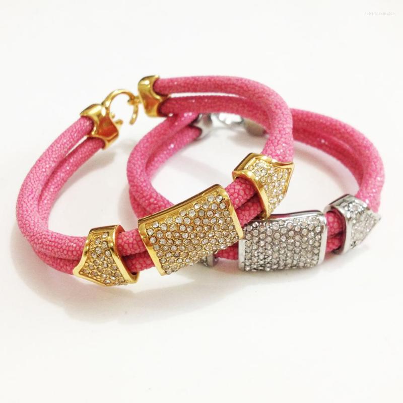 

Charm Bracelets Luxury Design Genuine Stingray Bracelet With Crystal For Men Jewelry Leather Bangle &