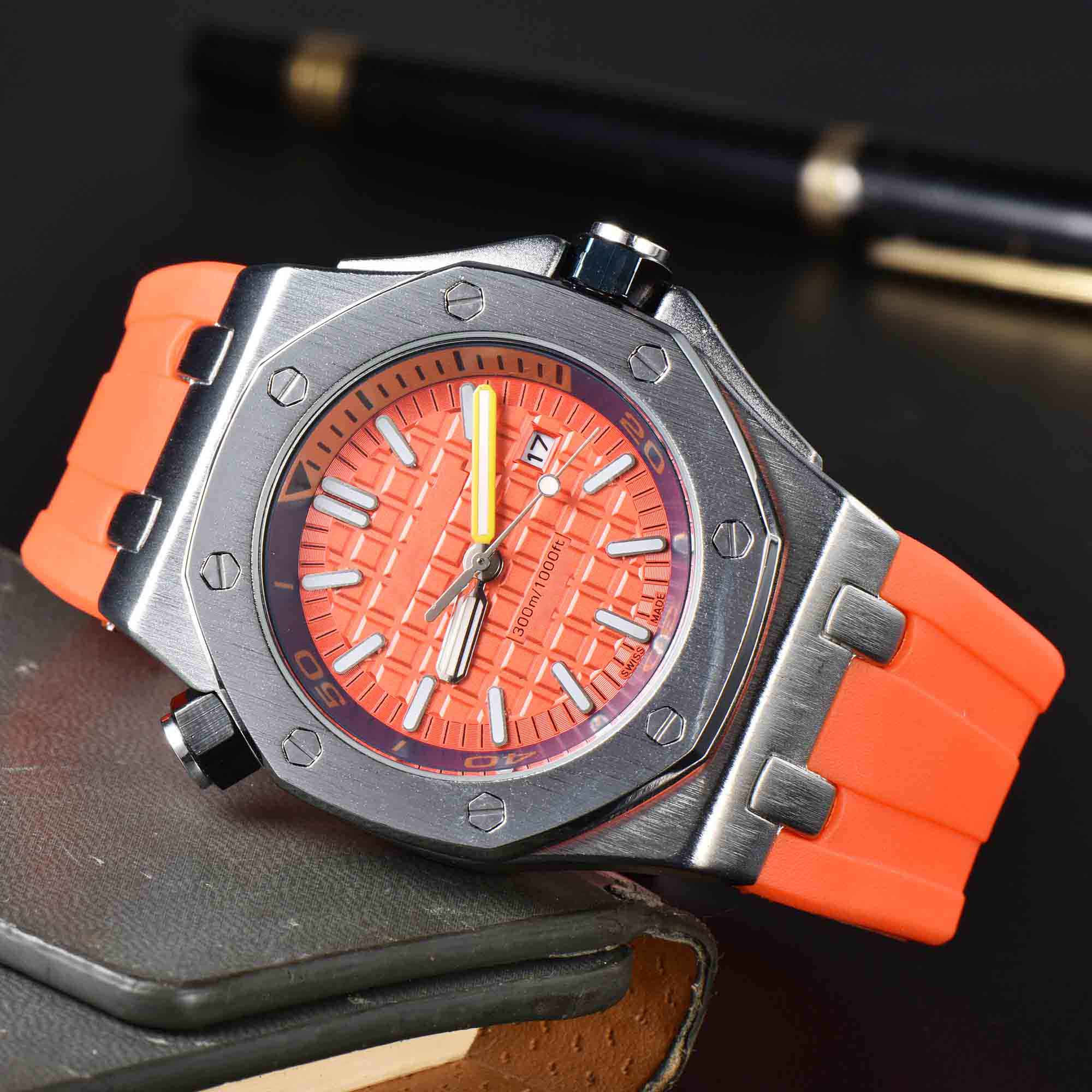 

Men's new luxury quartz watches top designer three hands 47mm vintage classic calendar luminous tape brand watches, I00000000003