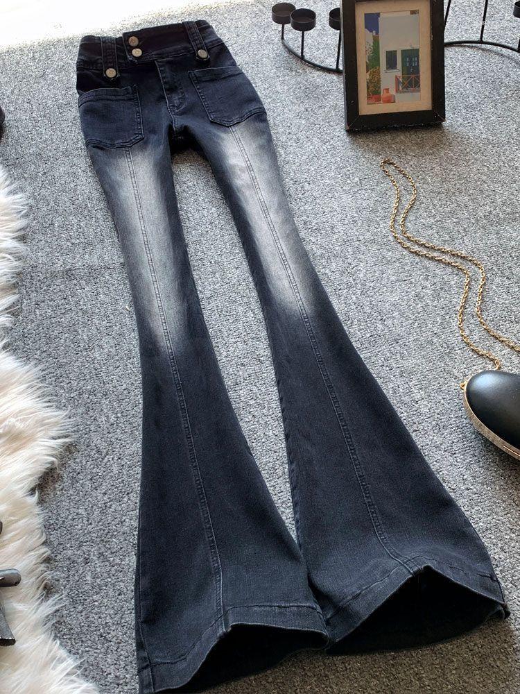 

Women' Jeans Vintage Solid For Women Autumn Korean Flare High Waist Pants Slim Denim Trousers Female With Pockets Trouser U11, Heise