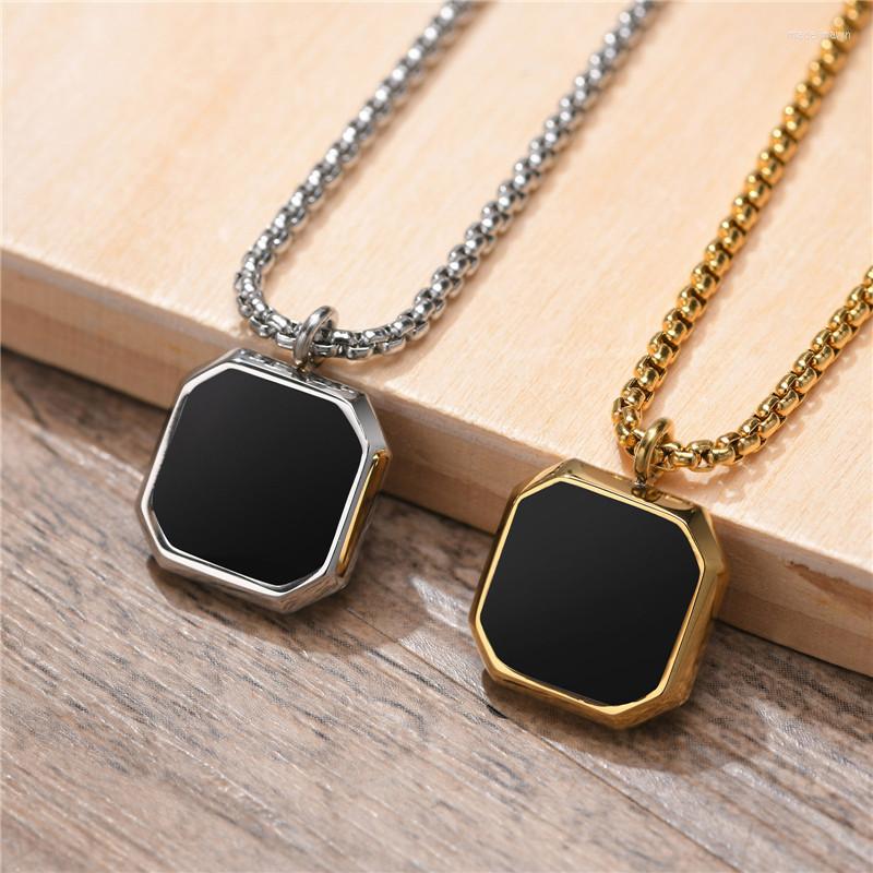 

Chains ZORCVENS Black Square Necklace For Men Gold Silver Color Stainless Steel Geometric Pendant Casual Punk Boy Jewelry