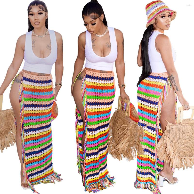 

Women' Swimwear AOSKM2023 Spring And Summer CM8672 Europe The United States Sexy Hand-Crocheted Tassel Bandage Fashion Ladies BeachSkirt, Multi