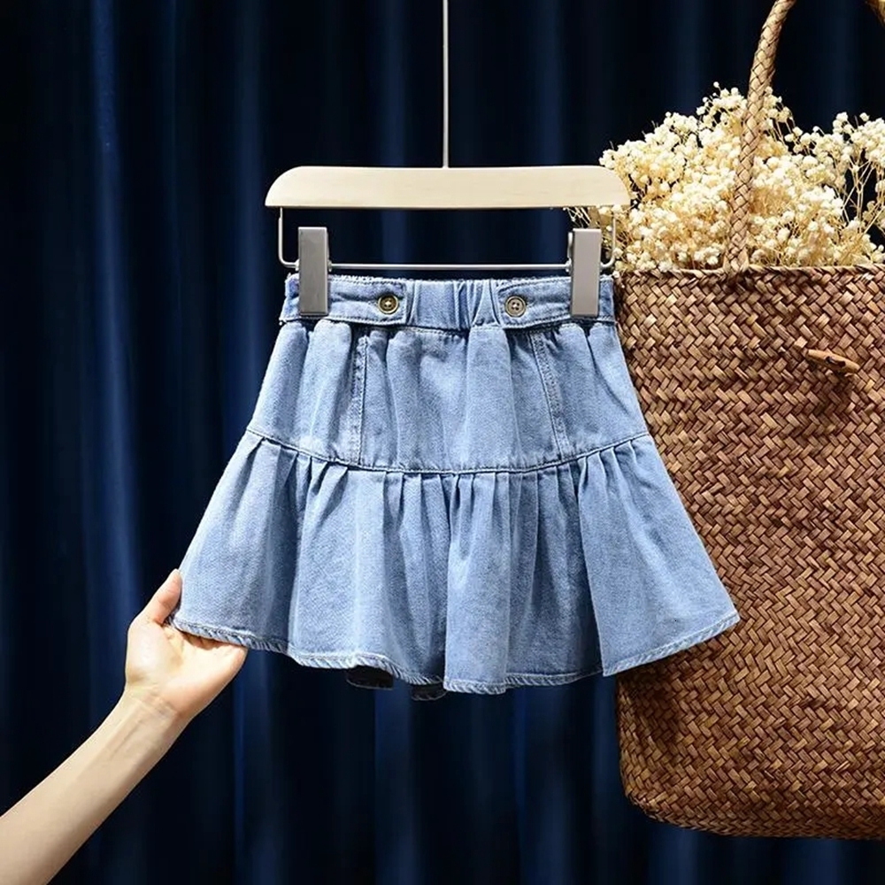 

Skirts 2-10 Years Girls Denim Skirts Blue Elasitc Waist Pleated Jeans Skirt for Girls Toddler Baby Summer Clothes Kids 6 8 3 4 5 6 7 9 230510, Blue 1
