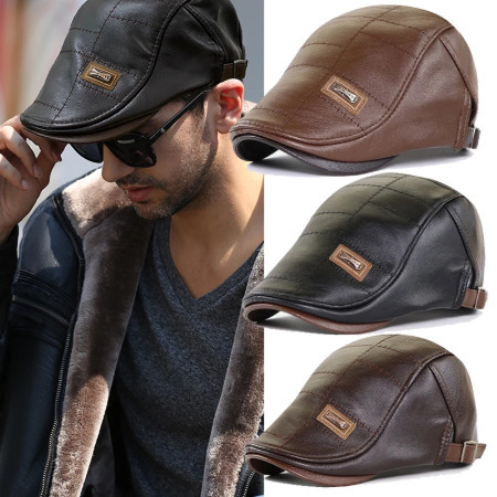 

Berets Top PU Leather sboy Cap Men Planas Duckbill Visor Hat Winter Autumn Warm Flat Caps Vintage Man Breathable Outdoor Hats 230509, Dark coffee