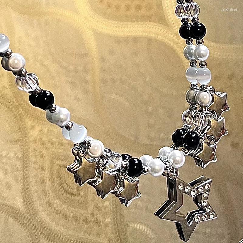 

Chains Retro Vintage Five-pointed Star Rhinestone Chain Pendant Necklace Y2k Punk Fashion Creative Clavicle For Women