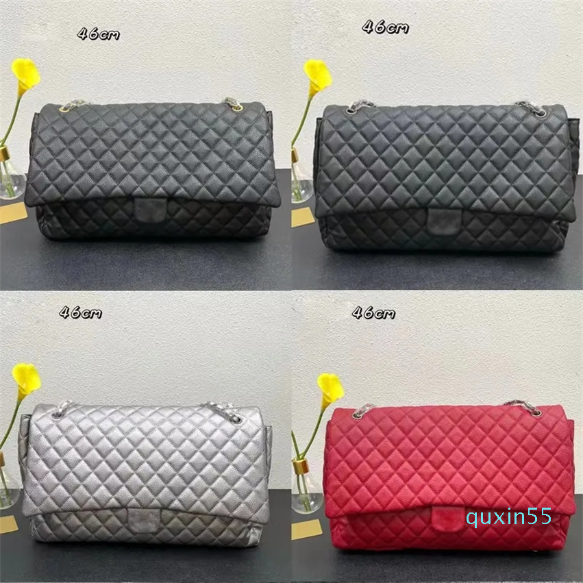 

Bag Classic Airport Bag Weekender Traveling Bags Fashion Women Large Capacity Duffel Quilted Chain Shoulder Shopping Tote, Red-with silver hardware