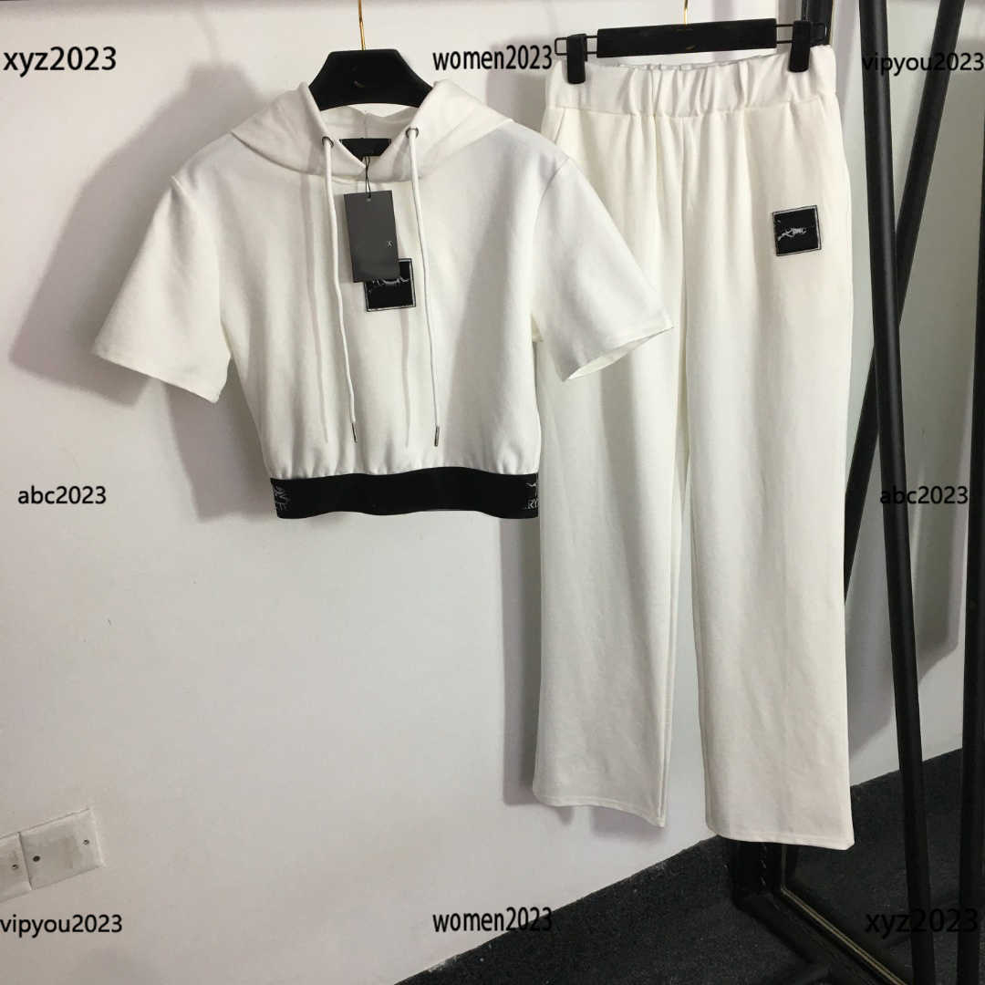 

luxury Designer tracksuit Webbing waist tees suit Short sleeve set 2pcs Short sleeved hooded short hoodie and wide leg pants New arrival, #1