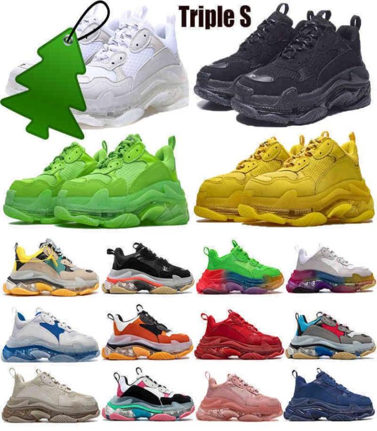 

Fashion Men Women Casual Dad Shoes Neon Green Triple S 17fw Sneakers Tripler Black Pink Crystal Clear Sole Bottom Paris Platform 1774507