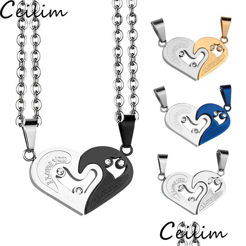 

Pendant Necklaces 2 Pcs/Set Love Heart Necklace For Women Men Romantic Valentines Day Gold Broken Jewelry Gifts Drop Delivery Dhgarden Dhkrh