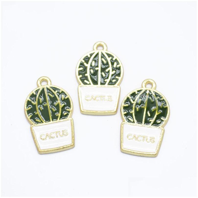 

Charms 100Pcs/Lot Chunky Enamel Cactus Bonsai Pendant Jewelry Findings Fashion Handmade Necklace Accessories 14X2M Drop Delivery Comp Dhios