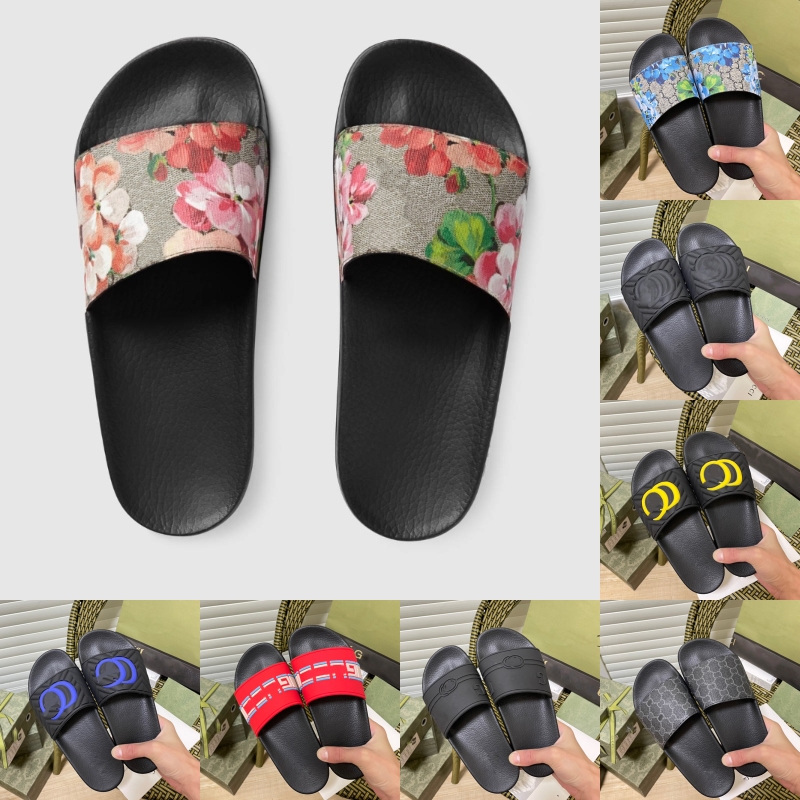 

Brand Slide Man Black Slippers Women Stripe Slides White Red Beach slippers Size 35-45