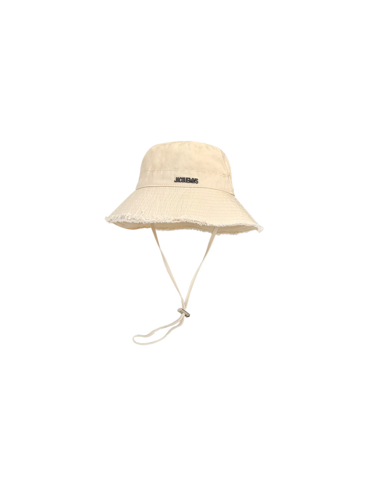 

Designer Bucket HatRaw Edge Metal Letter Large Eared Bucket Hat Female Summer Shade Outdoor Mountaineering Sun Protection Hat, Multi