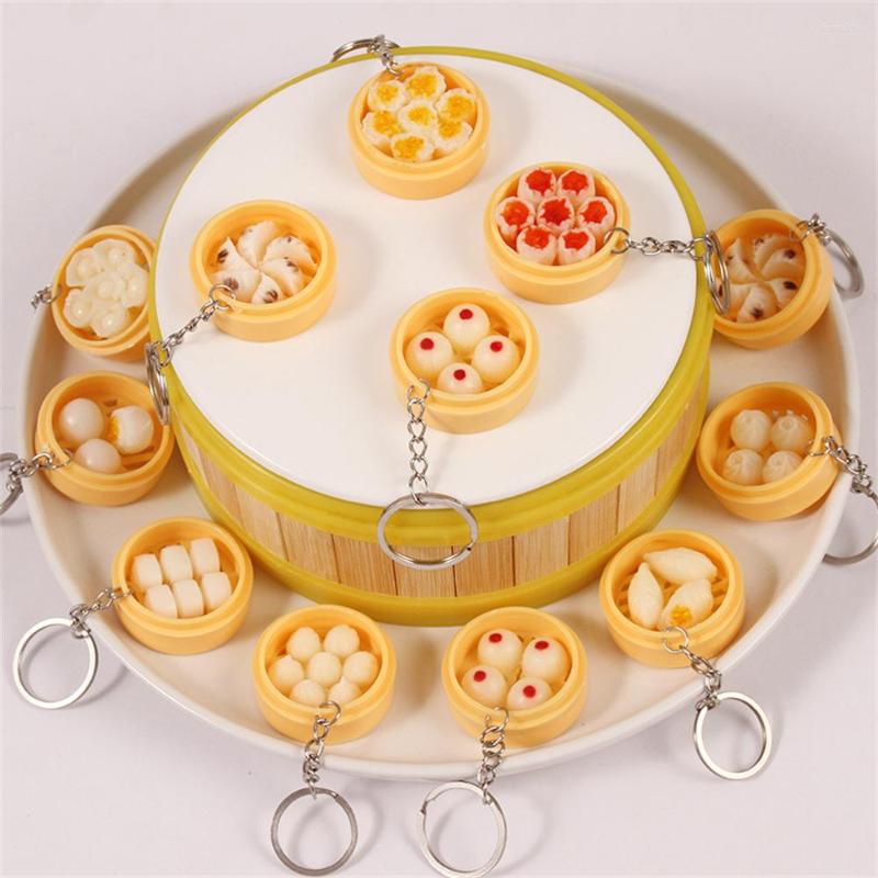 

Keychains Fashion Simulation Food Keychain For Men Women Steamed Cumplings Pendant Key Chains Buns Steamer Charm Keyring Jewelry Gift