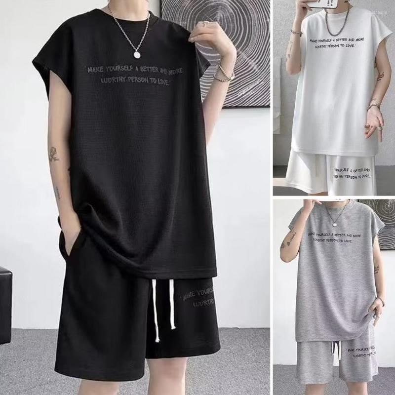 

Men's Tracksuits 2 Pcs/Set Men T-shirt Shorts Set Loose Top Short Sleeves Daily Wear Exercise Summer Tracksuit Male Clothes, Black