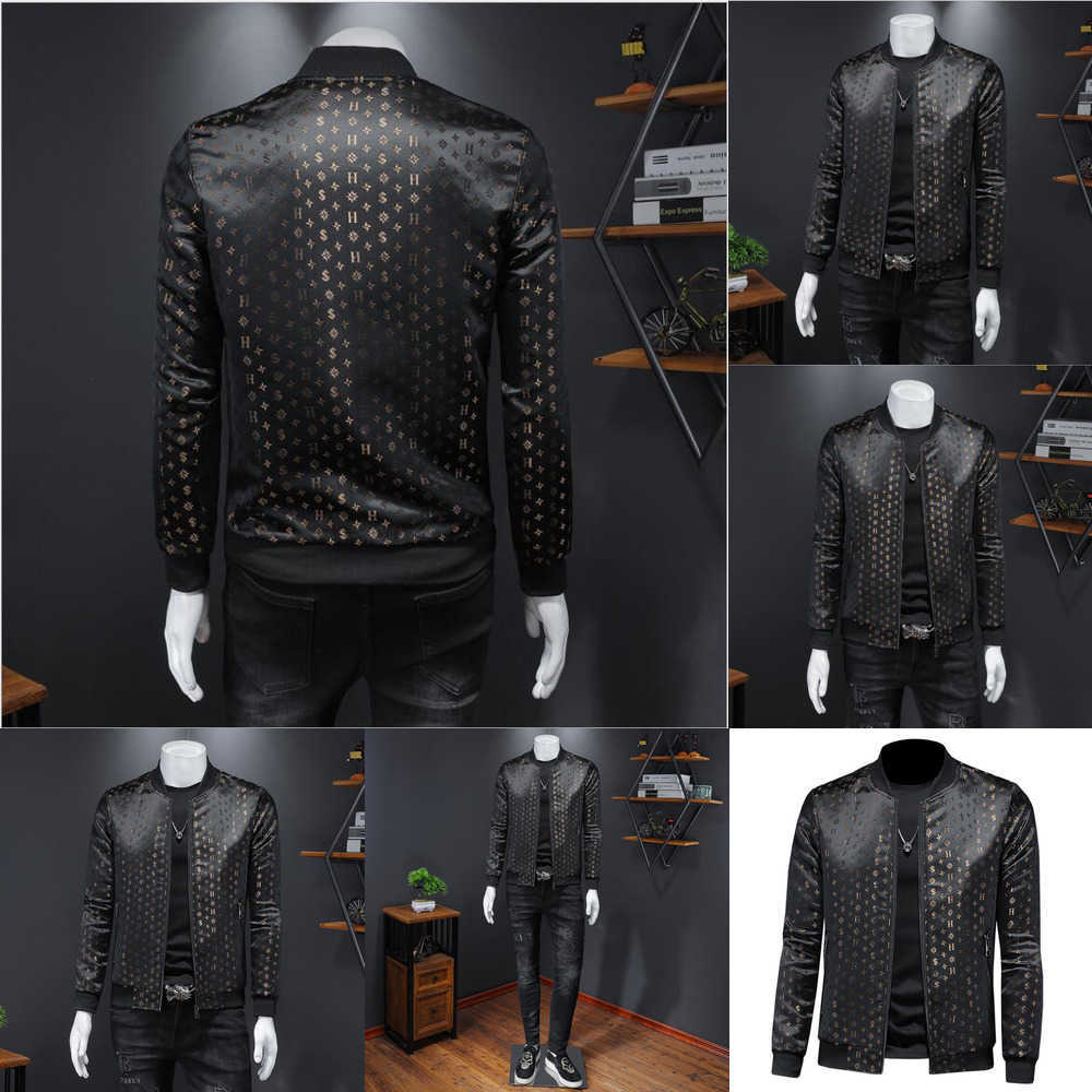 

trendy autumn Korean new men's stand collar jacket men's large slim casual printed jacket men's wear Y4B8, W1