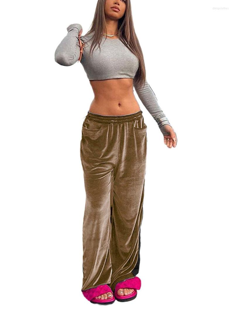 

Women' Pants Women' Casual Sports Straight Soft Velvet Elastic High Waist Solid Loose Mopping Trousers With Pockets Light Brown Grey, Gray