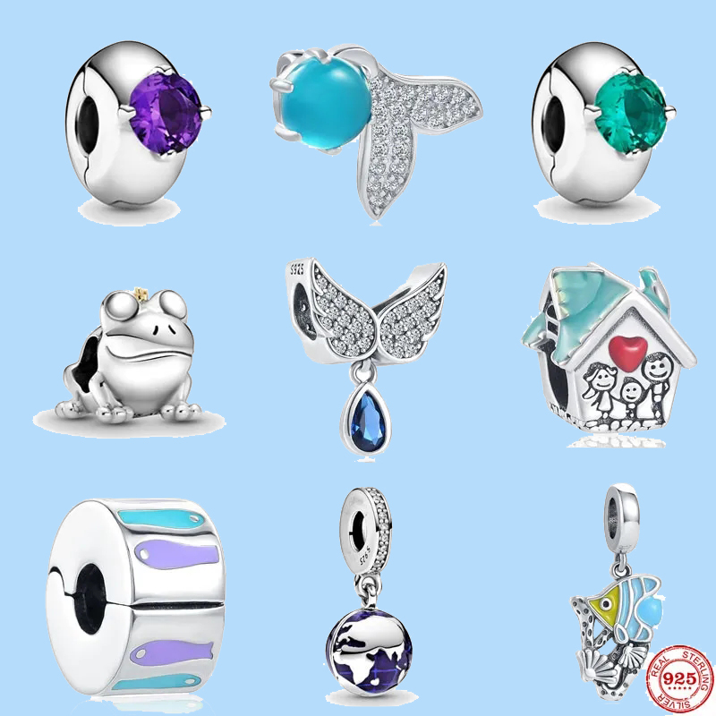 

925 sterling silver charms for pandora jewelry beads NEW blue lake angel wing globe purple green clip ocean diy