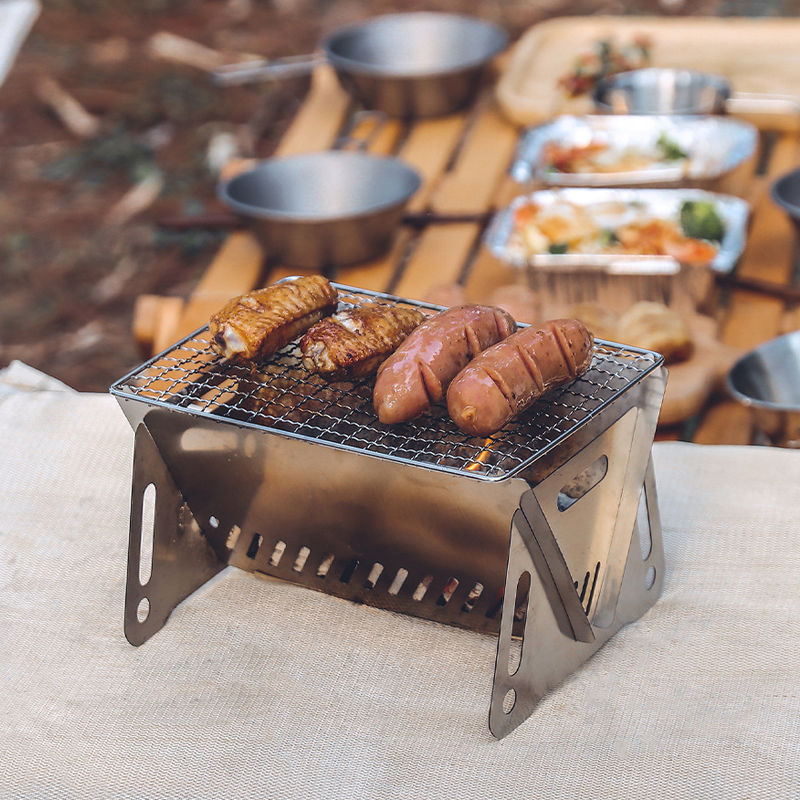 

Portable Folding BBQ Grill Heating Stoves Multifunction Camping Barbecue Grill Rack Net Firewood Stove Stainless Steel BBQ Grill