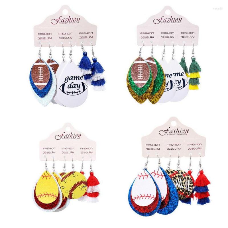 

Dangle Earrings 3 Pairs/Set Game Day PU Leather Baseball Set For Women Sport Theme Layered Tassel Softball Jewelry Wholesale