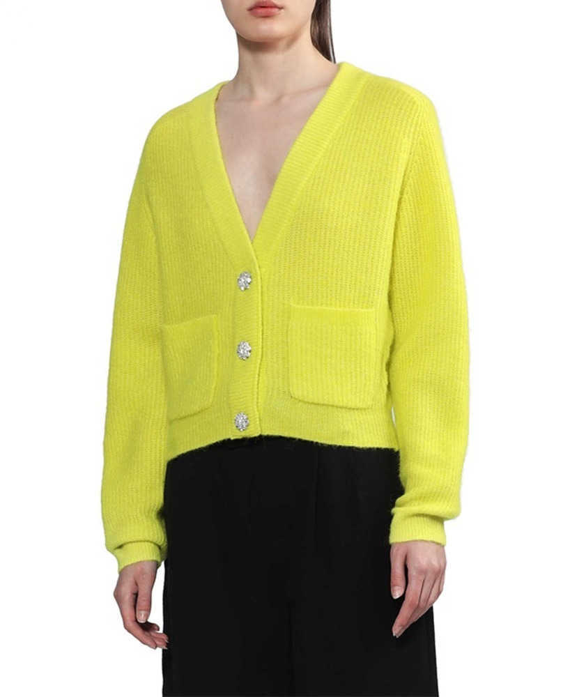 23ss New GAN Women Designer Sweater Coats Fashion V-neck Mohair Striped Knitted Long-sleeved Cardigan-image-864364160