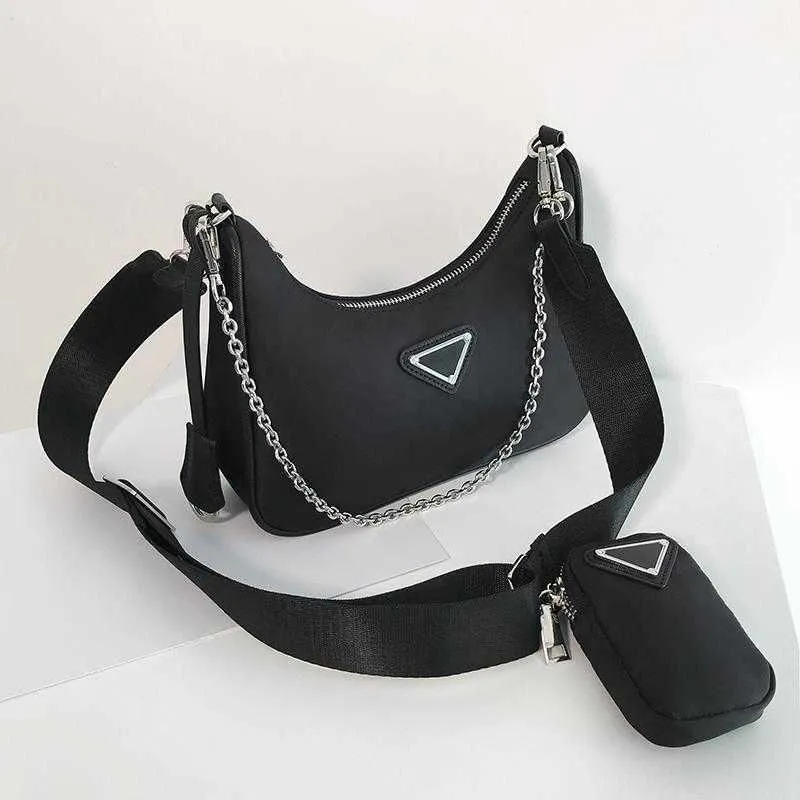 

3piece crossbody purse and handbag pink triangle bag Womens Nylon leather tote luxury Re Edition cleo Saffiano Shoulder bags mens 10a designer clutch white prad Bag, 1-yellow