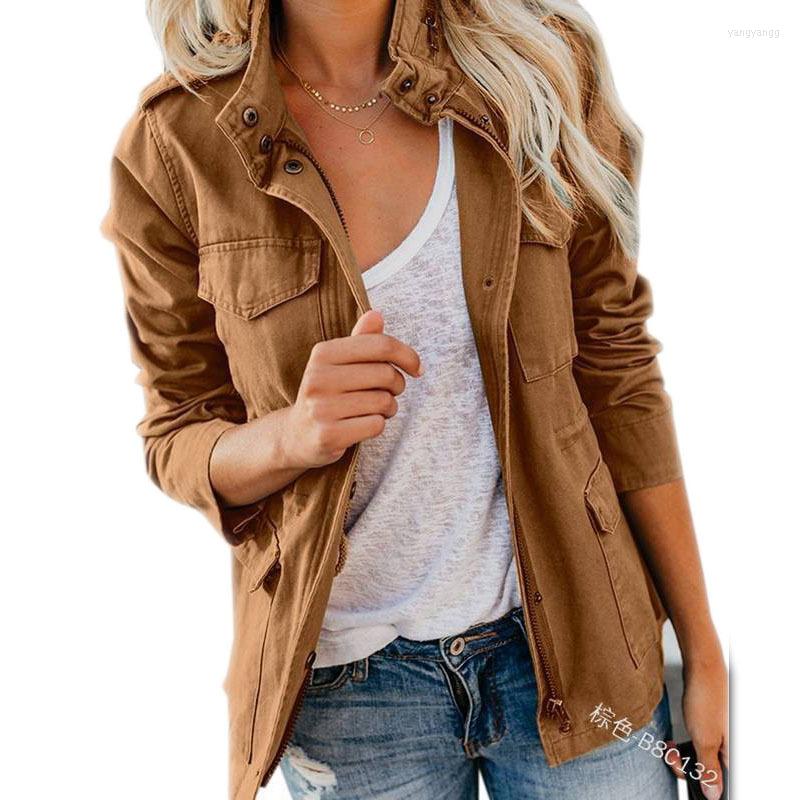 

Women's Jackets Womens Coats Arrival 2023 Korean Style Pocket Long Sleeve Zip Up Jacket Autumn Winter Brown/black For Women, Army green