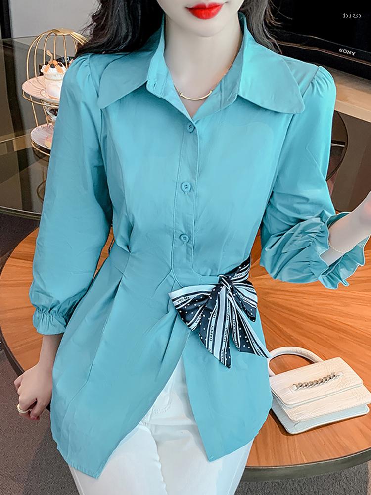 

Women' Blouses Women Spring Summer Style Shirt Lady Casual Long Sleeve Turn-down Collar Solid Women' Loose Tops, White