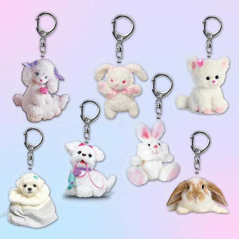 

Keychains Cute Dog Key Chain Korea INS Acrylic Transparent Bag Decoration Kawaii Phone Sweet Charms Jewelry Gifts