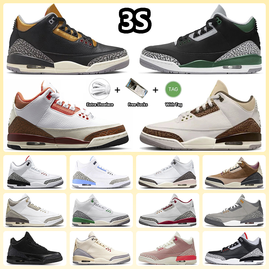 

Jumpman 3 White Cement Basketball Shoes Lucky Green Archaeo Brown A Ma Maniere UNC Black Gold Pine Green Muslin Tinker Hatfield Rust Pink 3s Sneakers for Men and Women, Item#15
