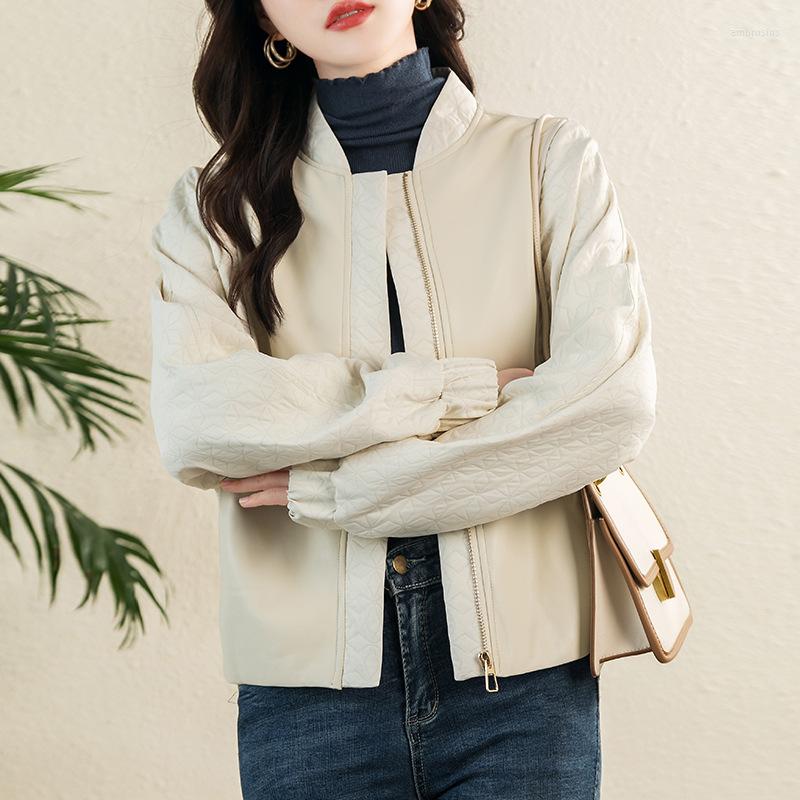 

Women's Jackets Baseball Uniform Short For Women PU Leather Coats Winter Stitching Autumn Plus Velvet Inside Lingerie Stand Collar Girls, Black