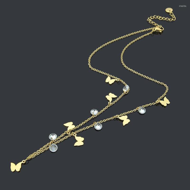 

Chains Multi Pendant Spring Butterfly Cluster Diamond Steel Women Necklace