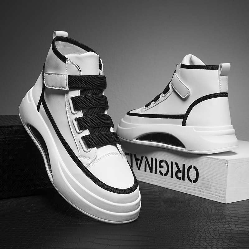 

2023 New Spring Casual High Top Shoes Mens White Walking Shoes Ankle Boots Leather Shoes Flat Bottom Comfortable Mens Shoes, White blue
